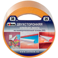 Клейкая лента двухсторонняя UNIBOB 38мм х 25м (полипропилен) инд. упаковка