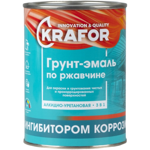 Грунт-эмаль алкидно-уретановая по ржавчине черная 5,5 кг KRAFOR