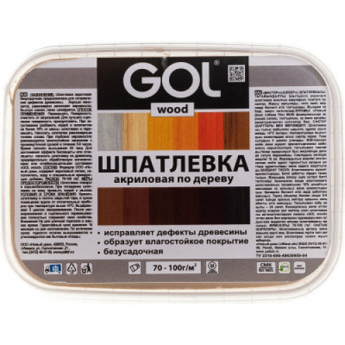 Шпатлёвка акриловая по дереву Сосна 0,15 кг лоток GOL wood МАСТЕР