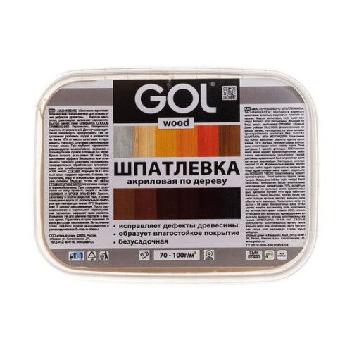 Шпатлёвка акриловая по дереву Светлая сосна 0,15 кг лоток GOL wood МАСТЕР