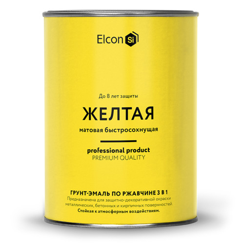 Грунт-эмаль по ржавчине 3 в 1 матовая жёлтая 0,8 кг, ELCON