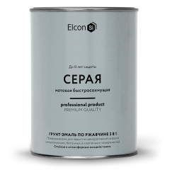 Грунт-эмаль по ржавчине 3 в 1 матовая серая 0,8 кг, ELCON