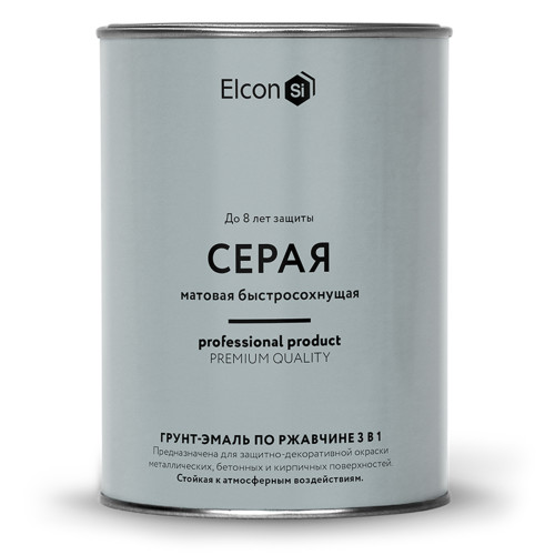 Грунт-эмаль по ржавчине 3 в 1 матовая серая 0,8 кг, ELCON