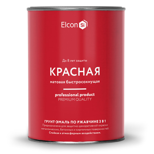 Грунт-эмаль по ржавчине 3 в 1 матовая красная 0,8 кг, ELCON