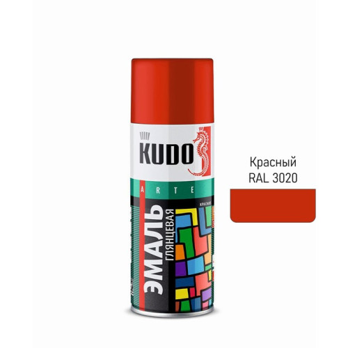 Аэрозоль Эмаль универсальная акриловая Красная высокоглянцевая RAL-3020 520мл KUDO