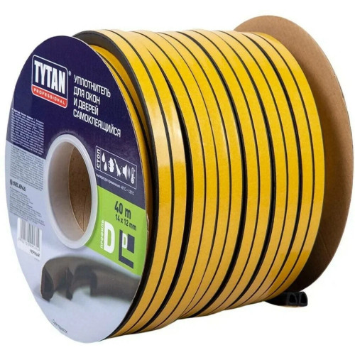 Уплотнитель самоклеящийся Tytan Professional профиль "D", 14*12 чёрный, 40 м