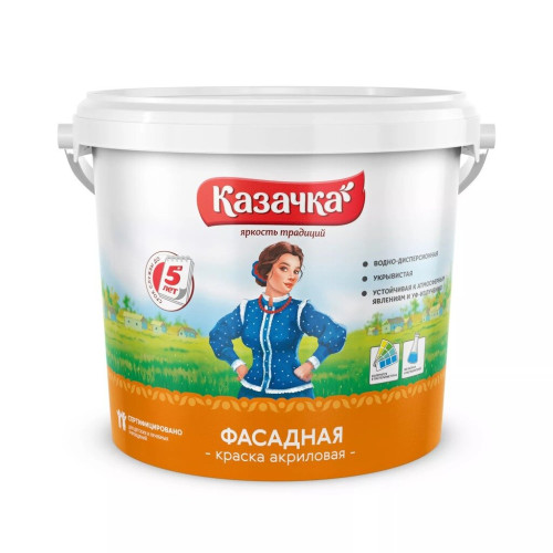Краска акриловая фасадная/ белая матовая/ 1,4 кг/ КАЗАЧКА