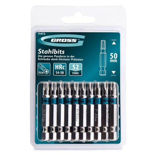 Комплект отверточных насадок TORX 30х50 сталь S2, уп.10шт GROSS