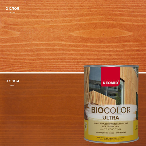 Защитный декоративный состав BIO COLOR Ultra для древесины Тик 0,9 л NEOMID