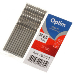 Сверло 361025 по металлу, ЦХ 2,5 мм Optim 10 шт/уп