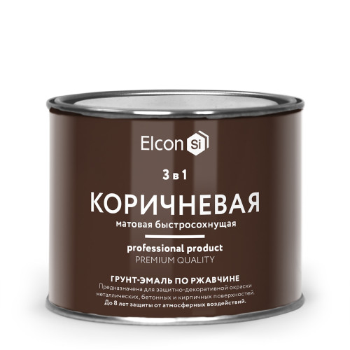 Грунт-эмаль по ржавчине 3 в 1 матовая коричневая 0,4 кг, ELCON