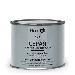Грунт-эмаль по ржавчине 3 в 1 матовая серая 0,4 кг, ELCON