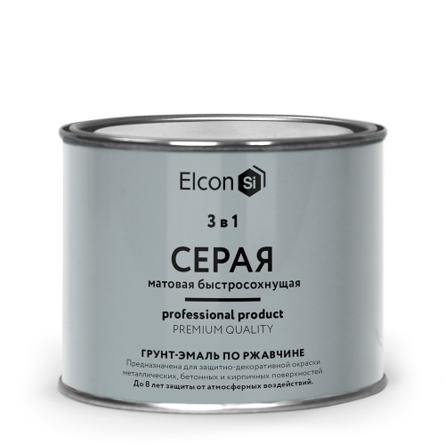 Грунт-эмаль по ржавчине 3 в 1 матовая серая 0,4 кг, ELCON