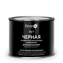Грунт-эмаль по ржавчине 3 в 1 матовая чёрная 0,4 кг, ELCON