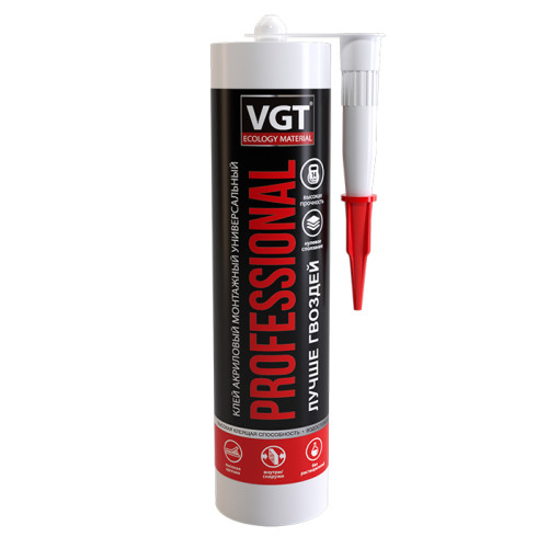 Клей акриловый монтажный универ. белый Professional 0.35 кг (картридж), VGT