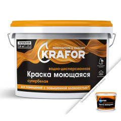 Краска интерьерная моющаяся супербелая ВД латексная 14 кг (оранж эт) KRAFOR