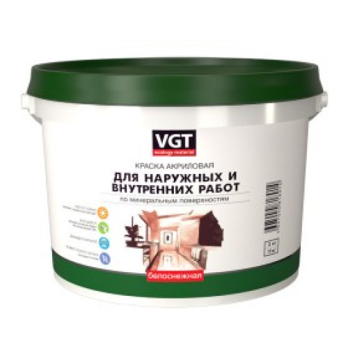 Краска ВД-АК-1180 для нар/внутр работ моющаяся "Белоснежная" 15,0 кг. VGT