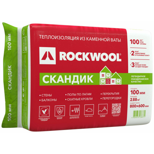 Утеплитель ROCKWOOL 100 мм 2,88 кв.м